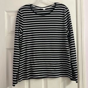 Charter Club Black & White Striped Shirt With Silver Shimmery Lines XL